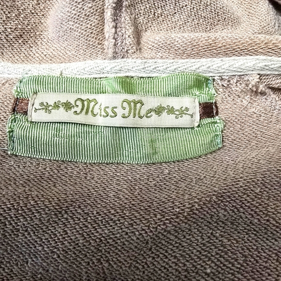 Miss Me Embroidered‎ Tan Cropped Hoodie Jacket Womens Size S Thrashed Distressed - Picture 8 of 13